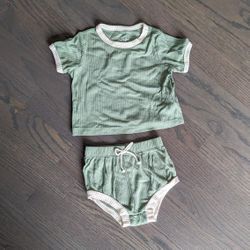 Cat & Jack Baby Unisex 2 Piece Ribbed Top & Bottom Set, Olive Green, 6-9 Months