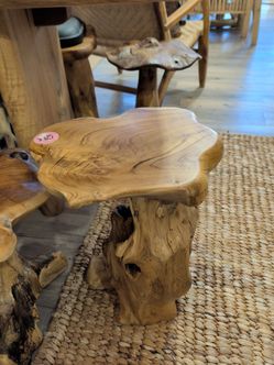 Teak wooden organic end table
