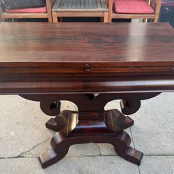 Vintage Flame Mahogany Game or Console Table with Flip Top 