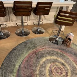 Bar Stool Set of 4 Green Brown Silver