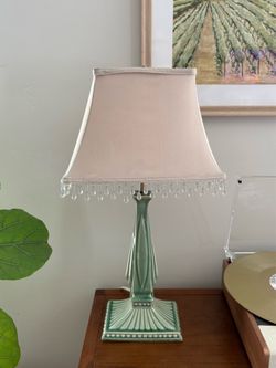 Vintage Art Deco Lamp with Crystal Beaded Shade