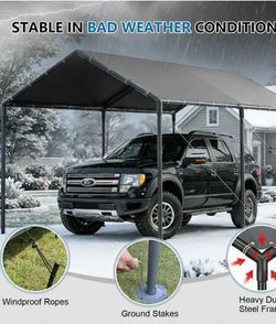 (H-2-7)Grezjxc 10x20 ft Metal Carport Car Canopy Portable Car Tent Garage, Gray