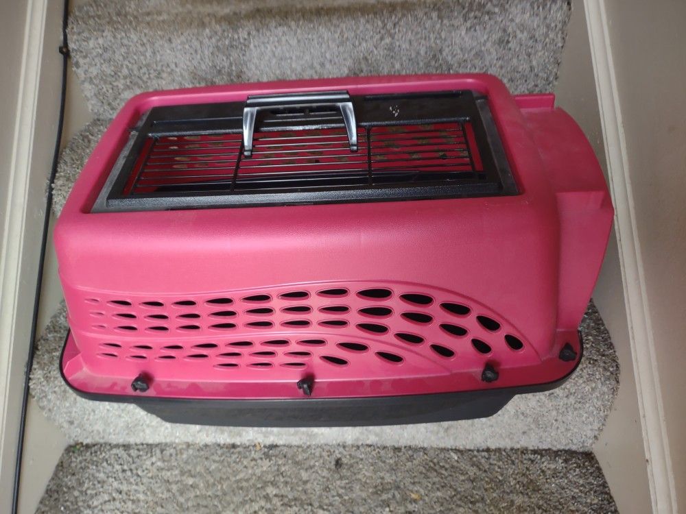Medium Sized Black And Pink Double Door Pet Carrier