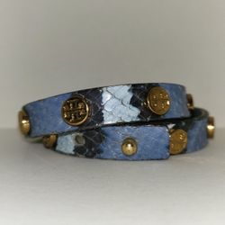 Tory Burch Blue Snakeskin Wrap Around Bracelet 