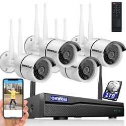OHWOAI 8CH 1TB 5MP UHD WIFI DVR NVR Wireless Outdoor Security Camera System Kit