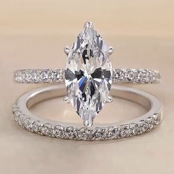 New 18 K White Gold Wedding Ring Set 