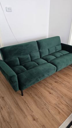 Emerald Green Velvet Futon Sofa Bed – Like New