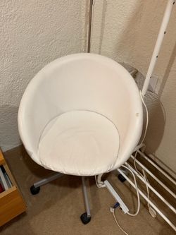 White Leather Ball Chair on Casters