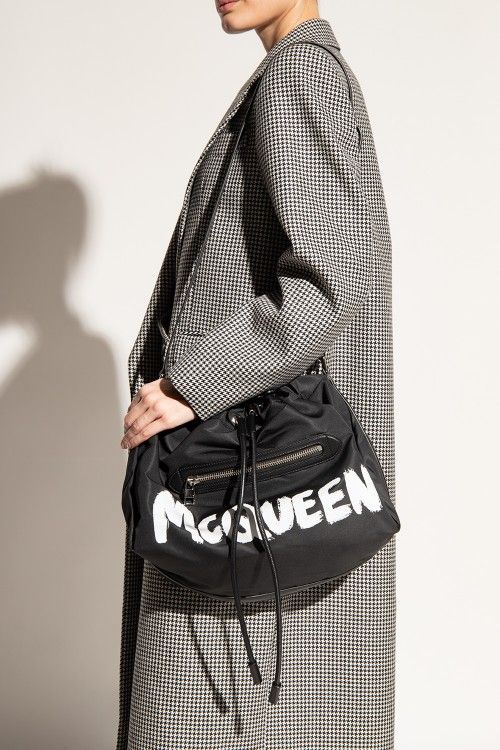 Alexander McQueen Medium The Bundle Grafitti Messenger Bag Black Orange White