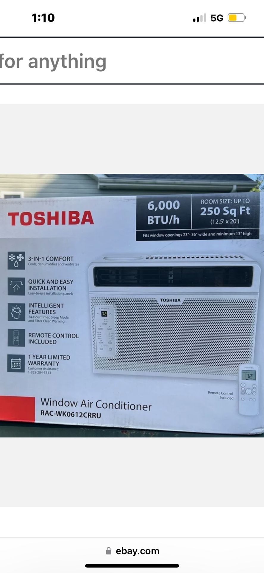 Toshiba AC w/ remote control  Brand New in Box