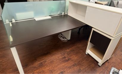 Modern Office Desk with Glass Privacy Panel, Storage & Cable Management