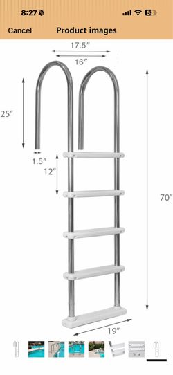 XtremepowerUS 5-Step Swimming Pool Ladder, Non-Slip Steps Ladder for In-Ground Stainless Steel Step for Indoor/Outdoor Pool, (5 Step) 50+ bought in pa