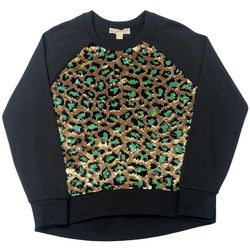Michael KORS Michael Green And Gold Sequin Cheetah Sweater Medium.