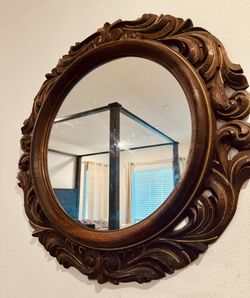 Large Bohemian Wood Carved Mirror Vintage Antique