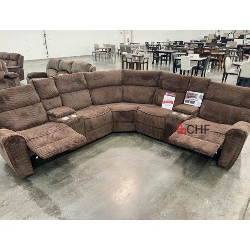 Brown / Dark Gray Corduroy Manual Reclining Sectional Sofa - Limited Time Offer