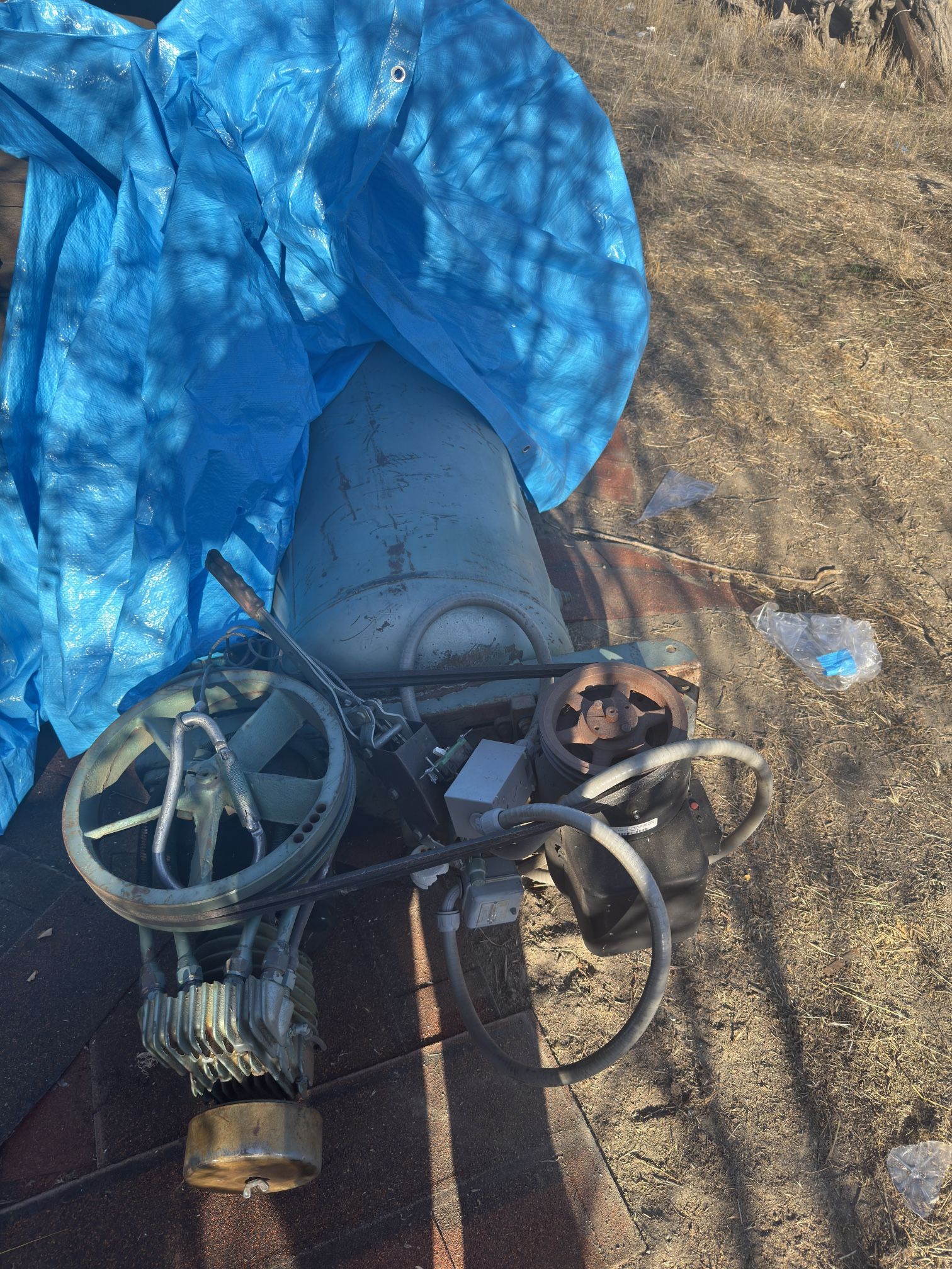 Bunch Of Older Tools (antique) , Air Compressor Some Rims , Tankless  Heater Tank . 