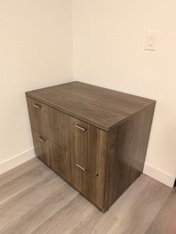 Modern 2-Drawer Lateral File Cabinet (Walnut) - Pre-Assembled w/ Lock