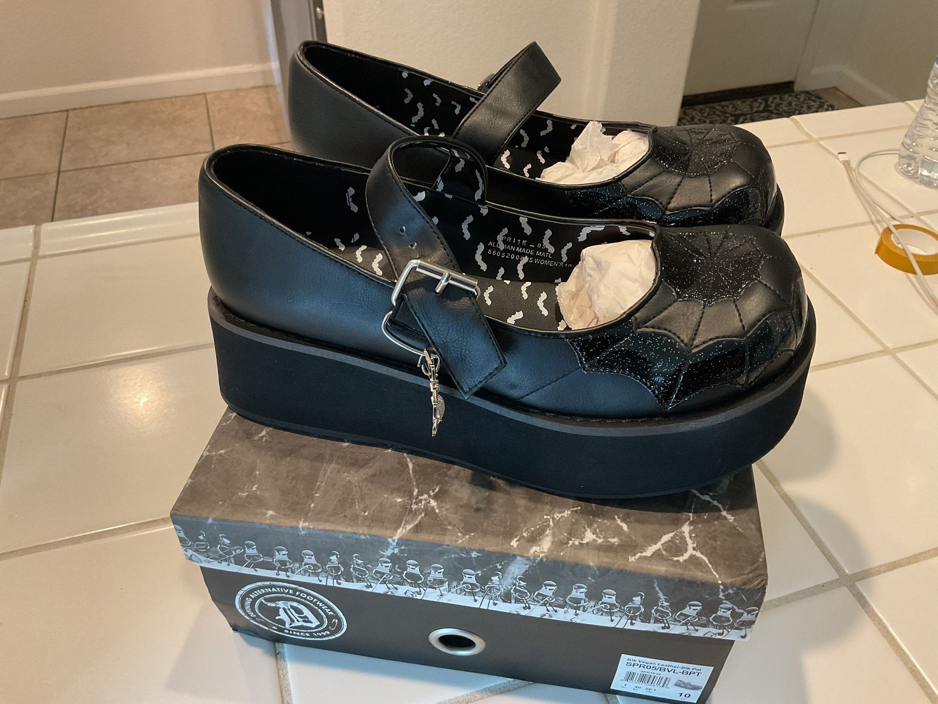 Demonia Platform Mary Jane Spider Web Pattern With Spider Charm Size 10 Brand New Never Used $50 Firm Pick Up Only 