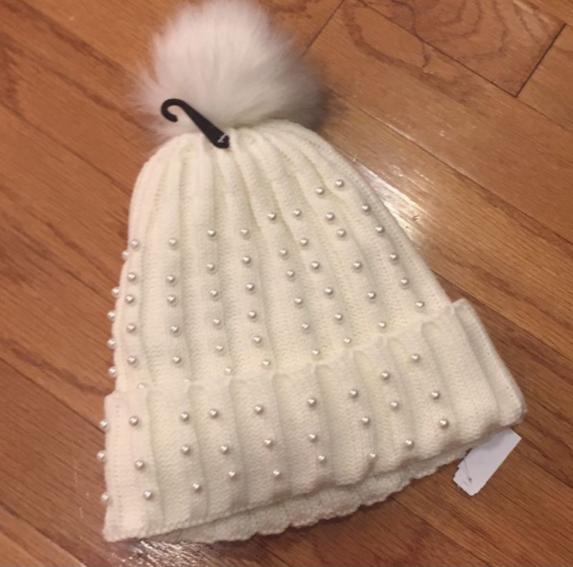 $3) Faux pearl studded beanie.
