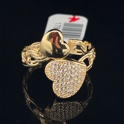 14 Karat Yellow Gold Women’s Ring Two Hearts With Cz’s Cuff Style 3.4 G Size 7 1/2 178443–2