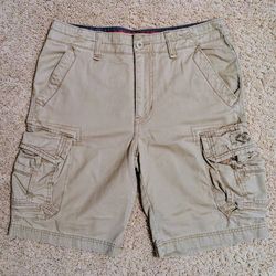 UnionBay men's size 32 khaki vintage cargo utility performance shorts with 8 pockets and zipper fly