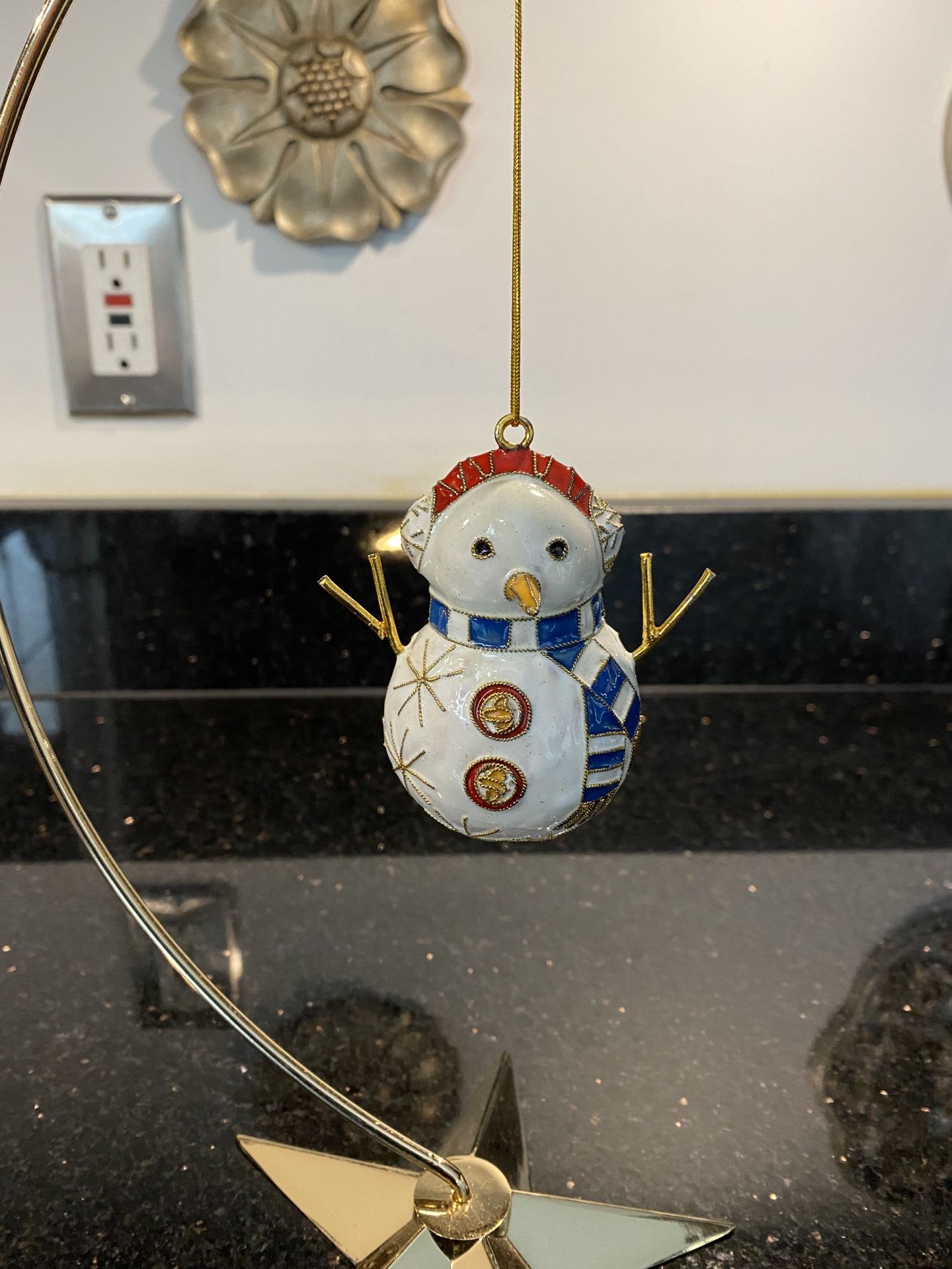 Old Chinese Copper Cloisonne Christmas Tree Snowman 3.6" Ornament