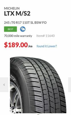 Brand New Michelin LTX M/S2 245/70/R17