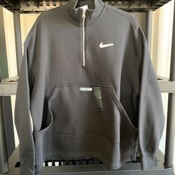 NEW Nike Women's Large Sportswear Swoosh Fleece 1/4-Zip Top - Black/Silver