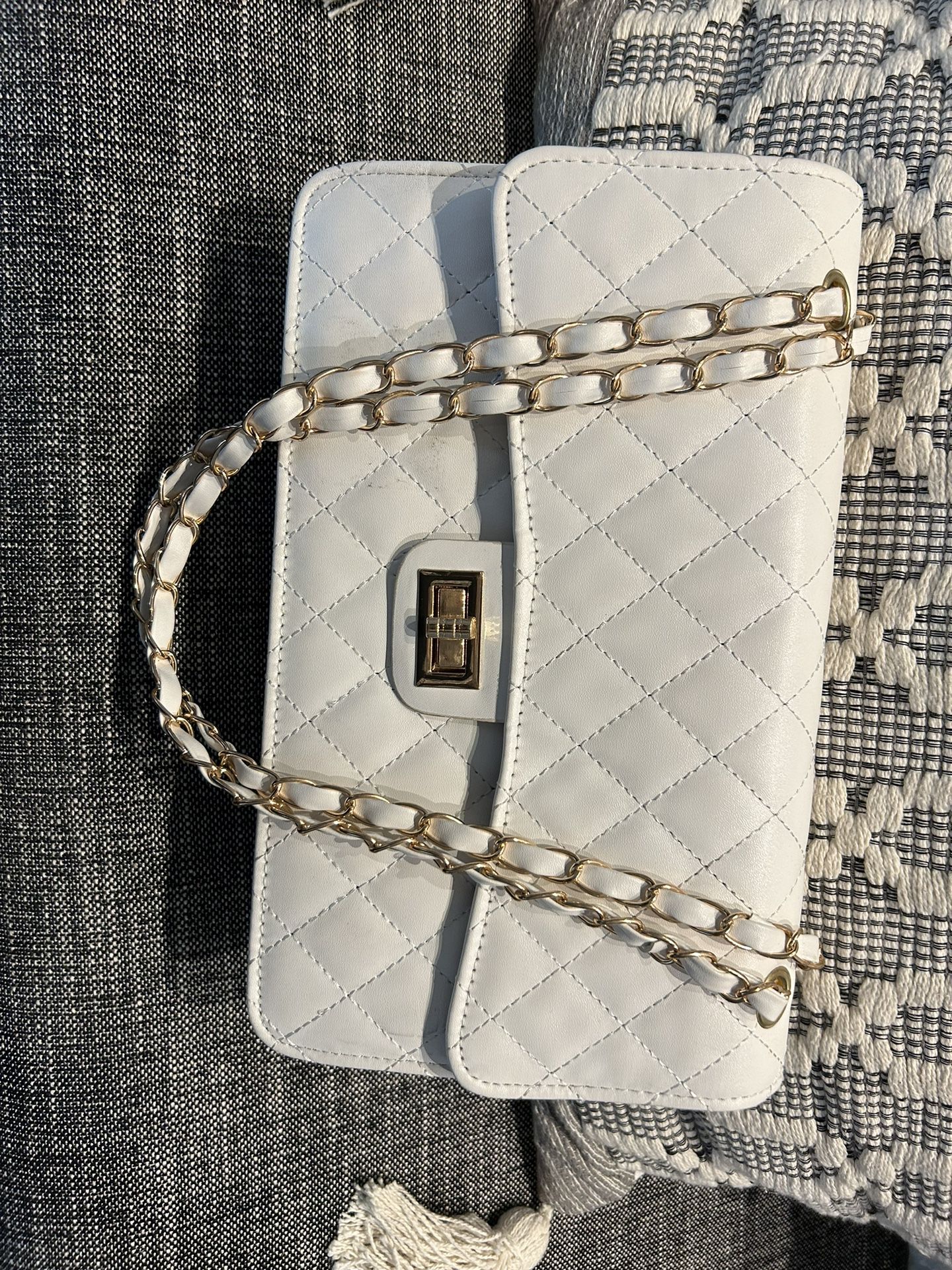 Classy White Shoulder bag!  HALF OFF FOR MOTHER’s DAY. !!Quilted Vegan Leather , Mademoiselle Style Lock