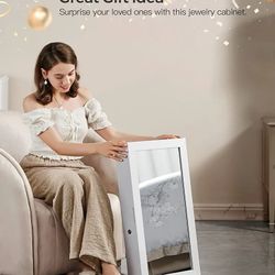 Lockable Jewelry Cabinet Armoire with Mirror, Wall-Mounted Space Saving Jewelry