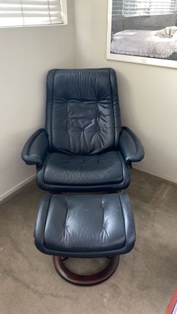 Real leather sofa armchair lounge with footrest