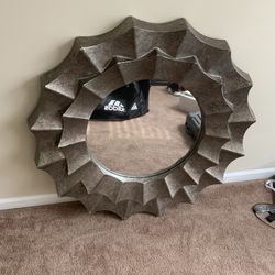 Large 35.8” Round Geometric Wall Mirror – Heavy Statement Piece