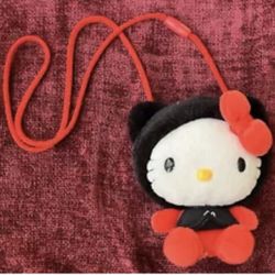 Sanrio Hello Kitty Plush Clasp Purse Clutch Red with Black Hoodie