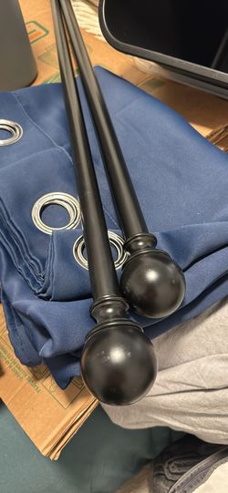Blackout Curtains (Navy Blue) and Metal Rod (Black)