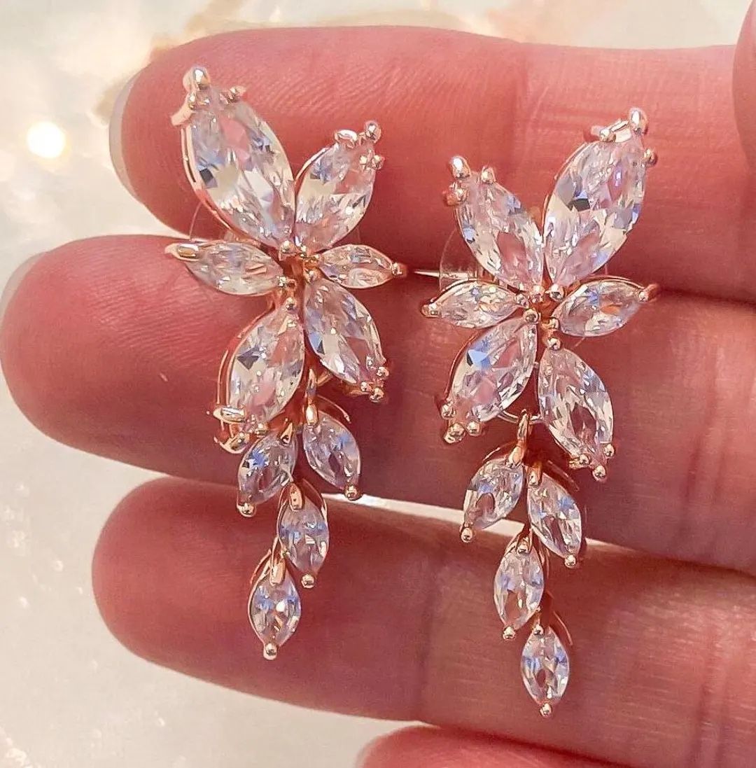 Light Pink Crystal Earrings New Wedding Quinceanera Prom Party