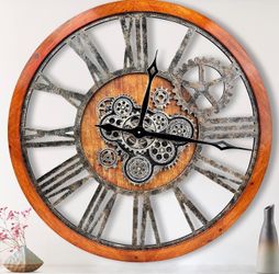The B-Style Large Wall Clock 36 inch Moving Gear Wall Clock Oversized Vintage Farmhouse Wall Clocks for Living Room Decor Rustic Industrial Wood Clock