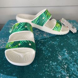 CROCS CLASSIC TROPICAL SANDALS [MEN SIZE 6/ WOMEN 8 WHT/GRN