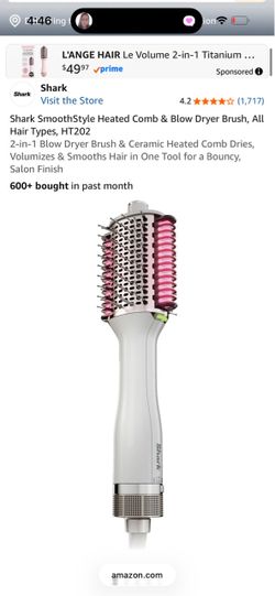 Brand NEW ! Shark SmoothStyle Heated Comb & Blow Dryer Brush, All Hair Types, HT202 2-in-1 Blow Dryer Brush & Ceramic Heated Comb Dries, Volumizes