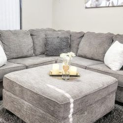 FREE DELIVERY EXTRA LARGE MODERN GRAY ASHLEY FURNITURE SECTIONAL WITH OTTOMAN 