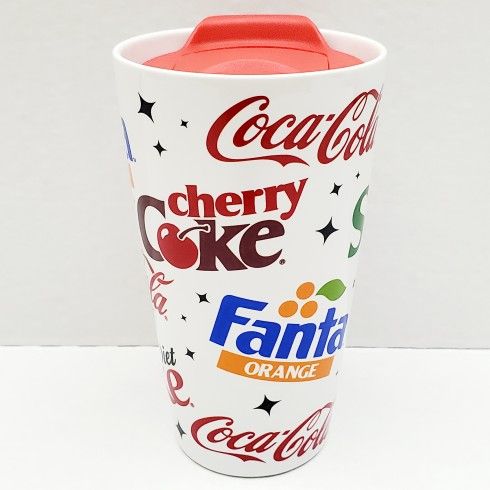 COCA COLA Ceramic Travel Tumbler Mug Cup Cherry Coke Orange Fanta Sprite Signs