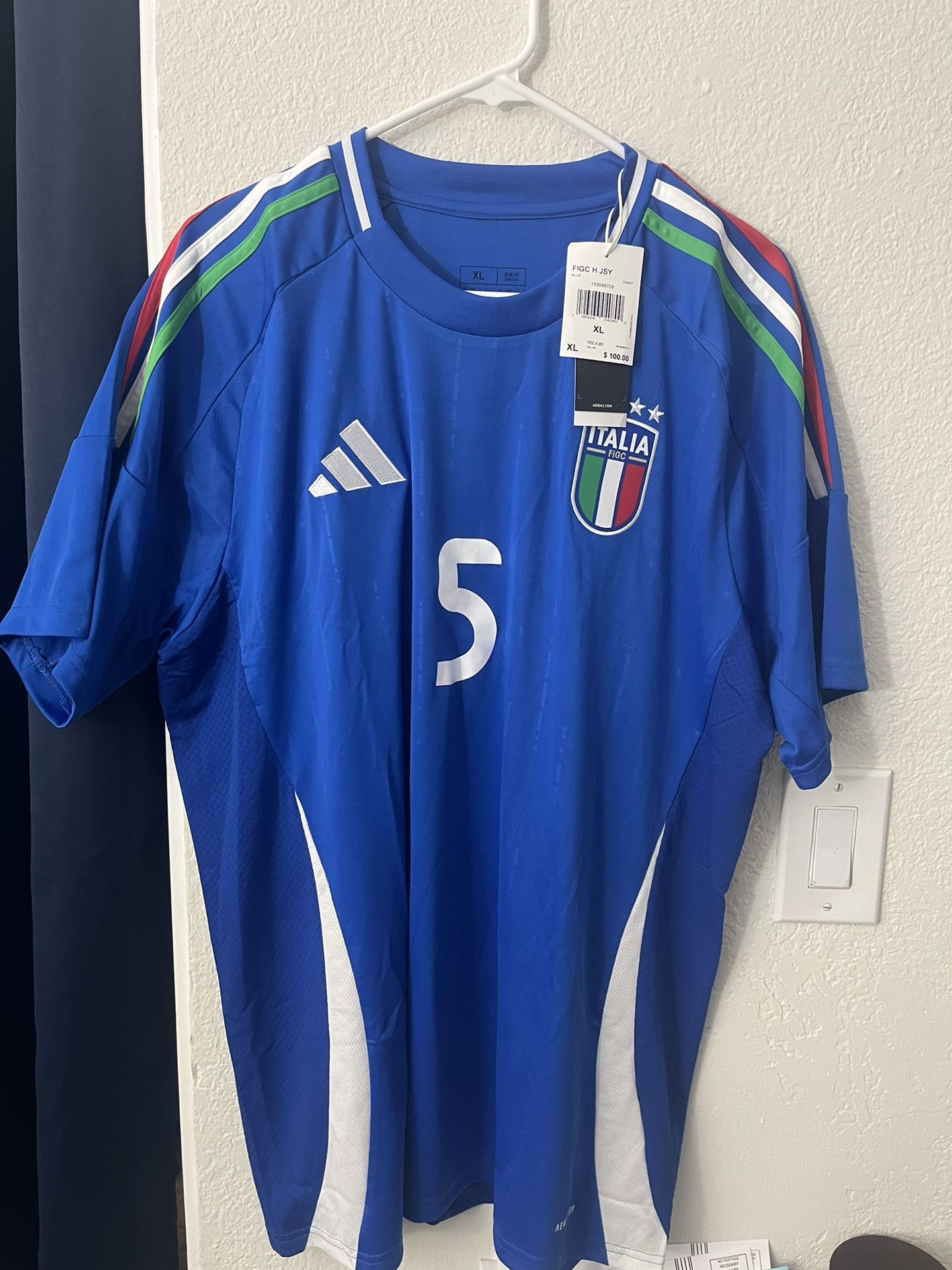 Italy Euro 2024 Home Soccer Football Jersey Blue Calafiori 5 Men’s Sz XL X-Large