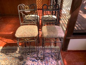 Set of 4 Wrought Iron Bar Stools