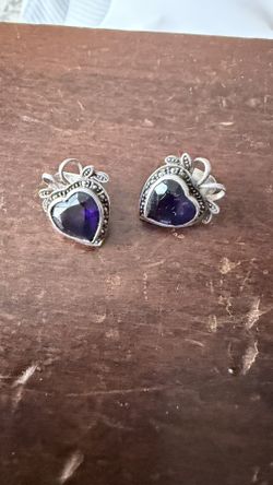 Vintage Heart Shape Amethyst Sterling Silver Pendant Signed