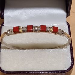 Vintage Taxco Mexico Sterling Silver Red Jasper Lock Bracelet
