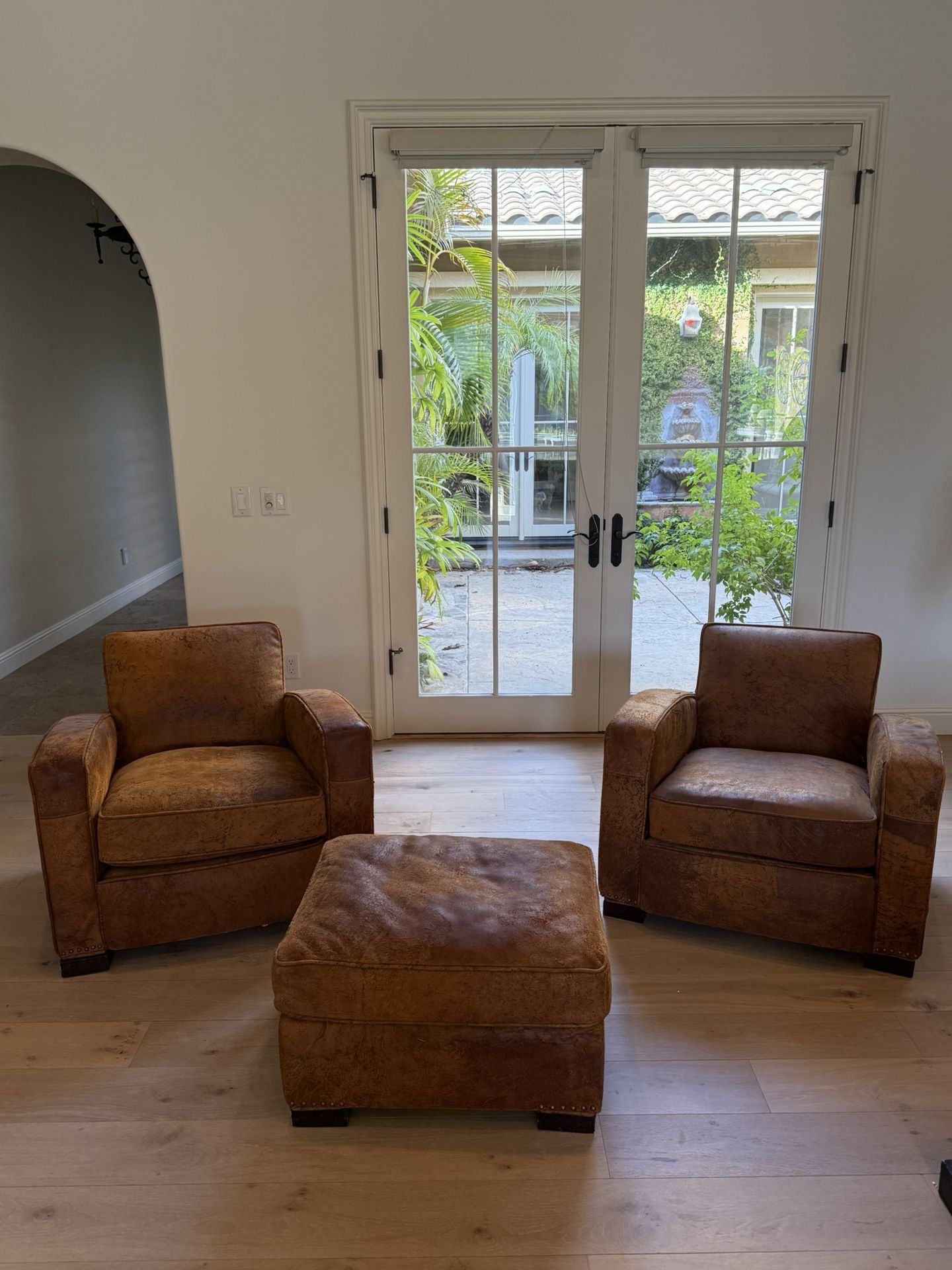 Restoration Hardware Aniline Leather Chairs & Ottoman