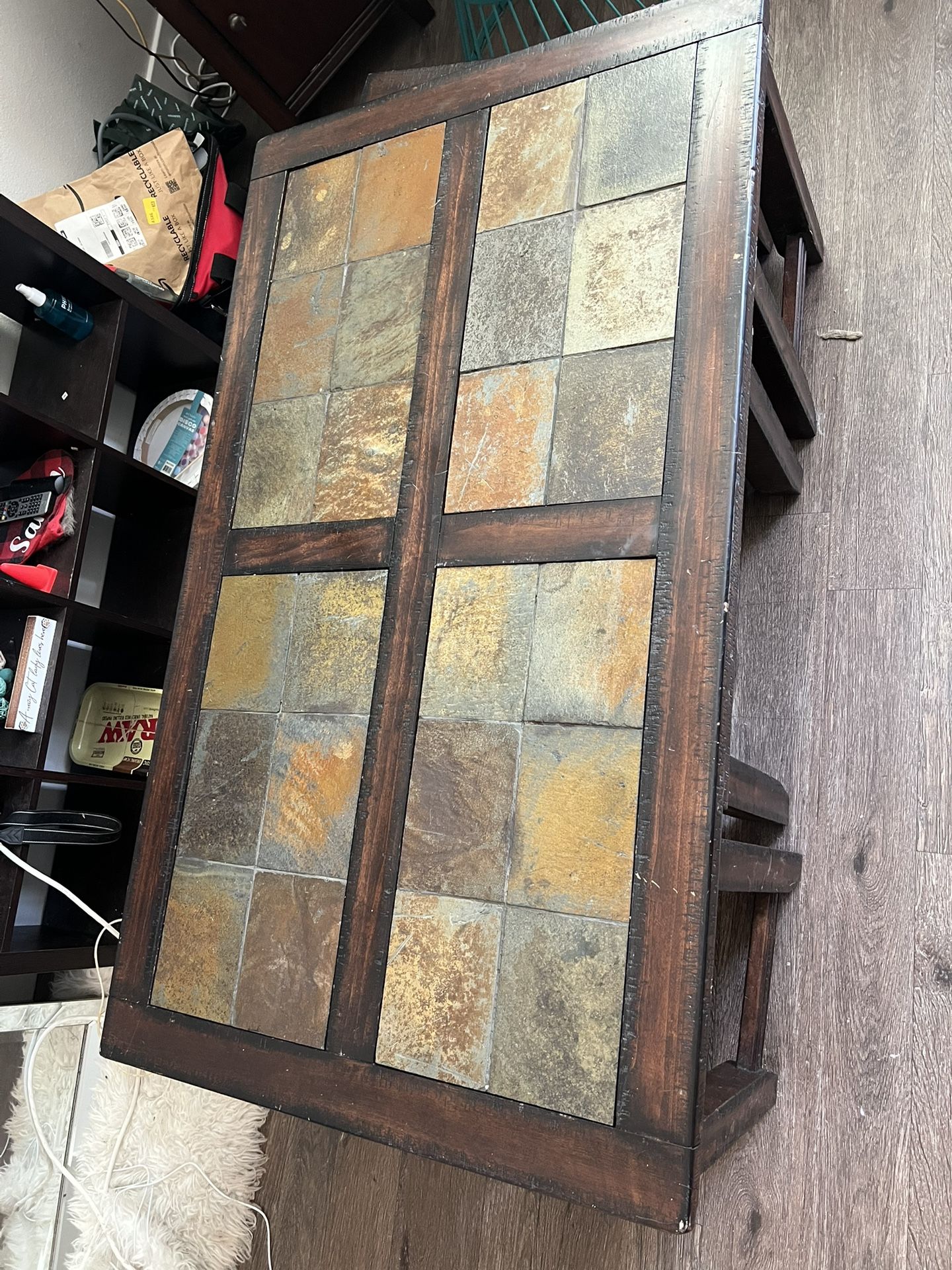Vintage Multi Colored Coffee Table With Stools