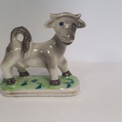 Cute Vintage Porcelain Bull Figurine 