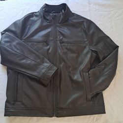 Calvin Klein Faux Leather Jacket Men's Size XL Brown Café Racer Full Lined Pock