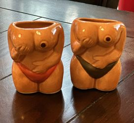 2 Mexican Ceramic Glass Shots