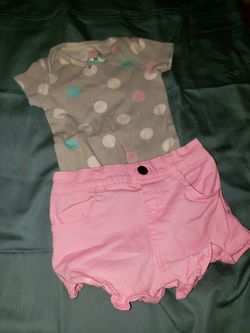Onesie with neon pink jean shorts